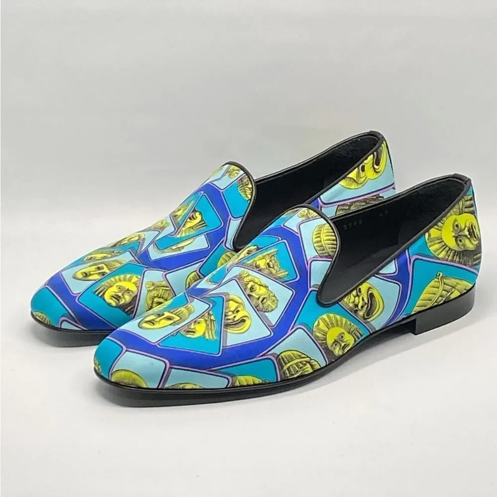 Versace Masks Print Silk Twill Loafer size 43/us size 10